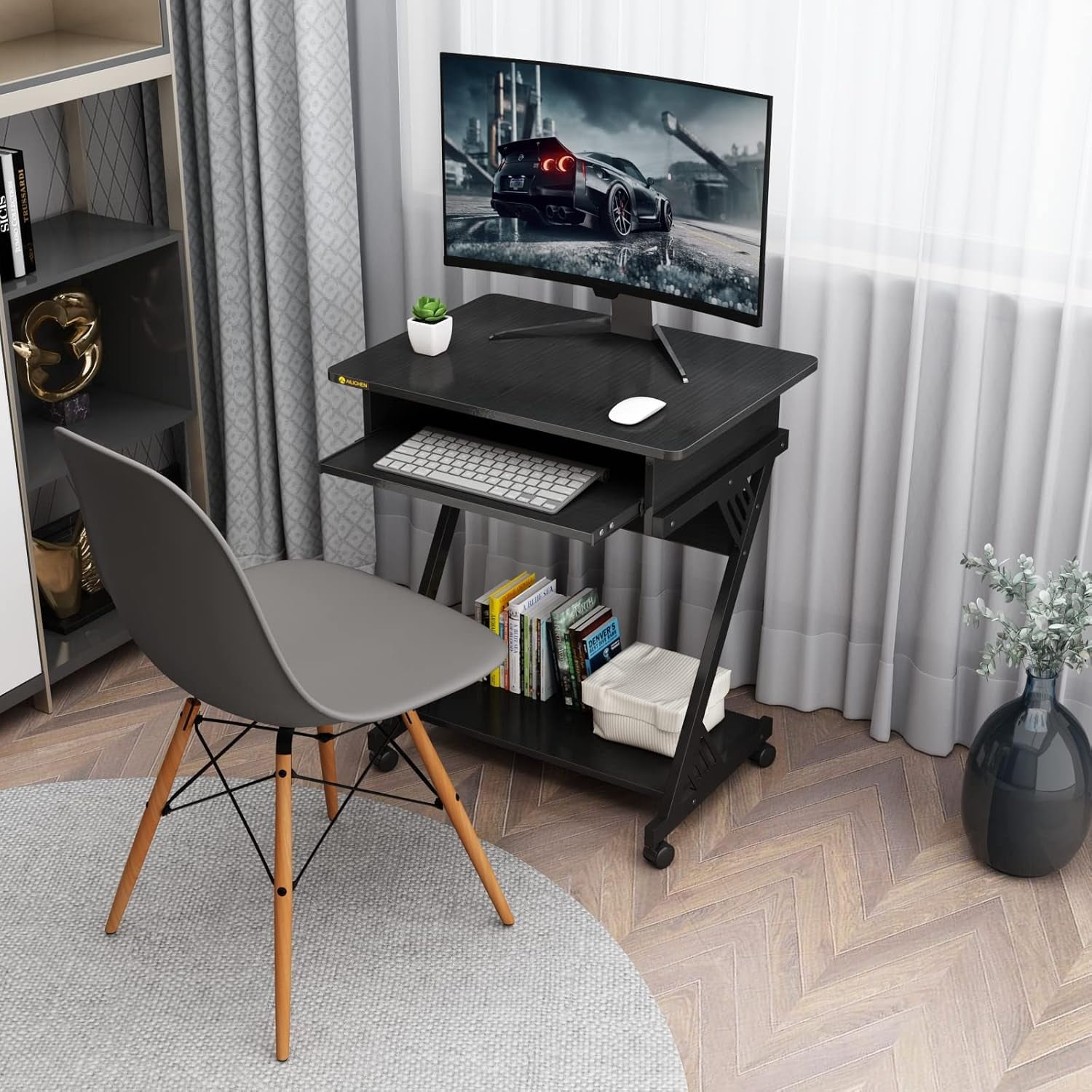 ALISENED 23.6 inch Z-Shaped Computer Desk with Smooth Keyboard
