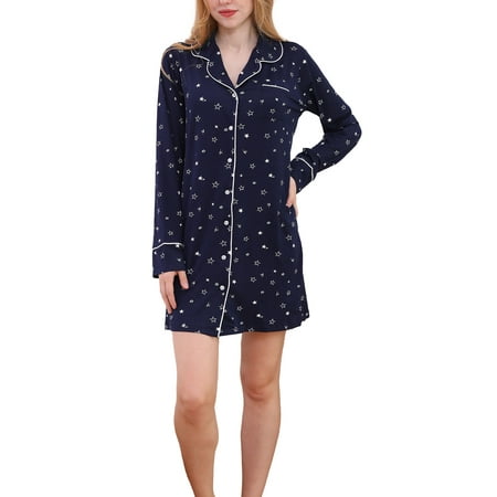 

Doublju Women s Long Sleeve Button Down Nightgown Sleepwear Pajama Dress (Plus Size Available)