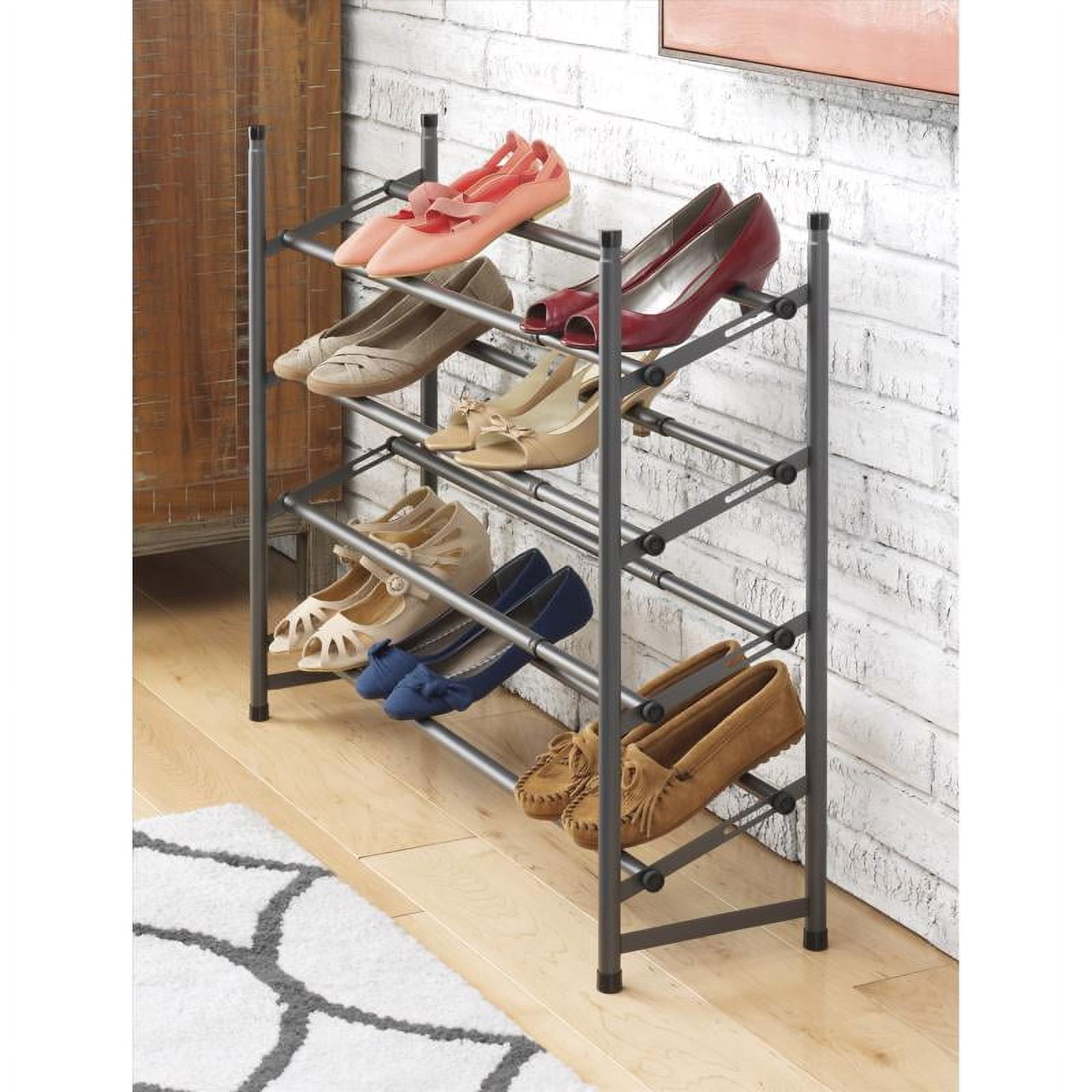 Whitmor 4-Tier Stackable & Adjustable Metal Shoe Rack, Space-Saving Closet Organizer, 16-Pair Capacity, Gunmetal Gray