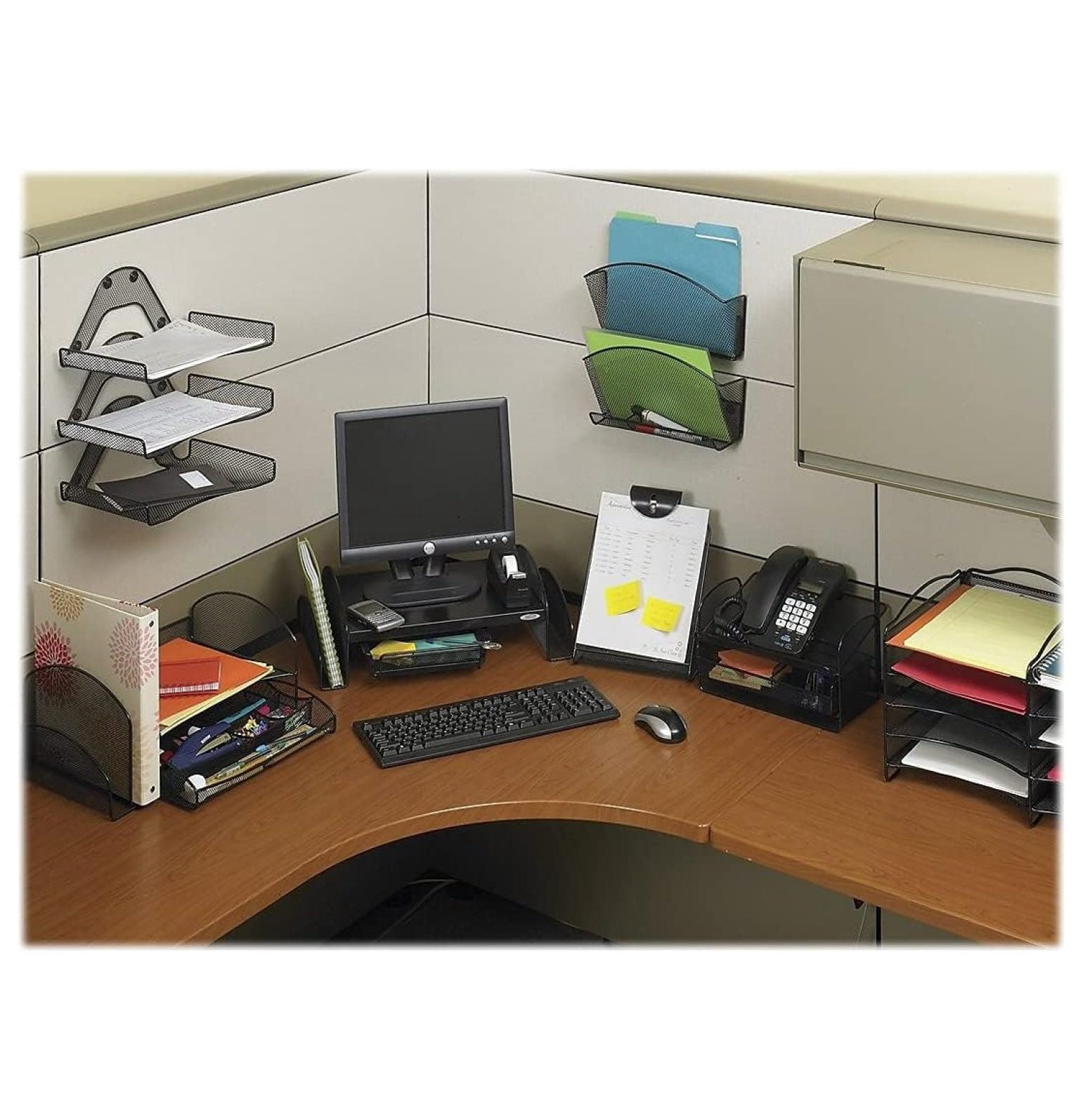 Telephone Stand, Angled Mesh Steel - Black - 11.75x9.25x7in - Desk Organizer with Drawer & Storage - Office Phone Holder - 2160BL Onyx
