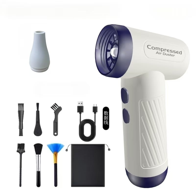 Handheld Hair Dryer 11V 40W High Power Wireless Portable Brushless Motor Lighting Multifunctional Fan(White and Blue-A03)