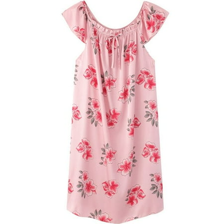 

QWZNDZGR HOT 4XL Faux Silk Elegant Female Sexy Spaghetti Strap Ladies Nightwear Floral Dress Womens Satin Nightgowns Night Sleepshirts