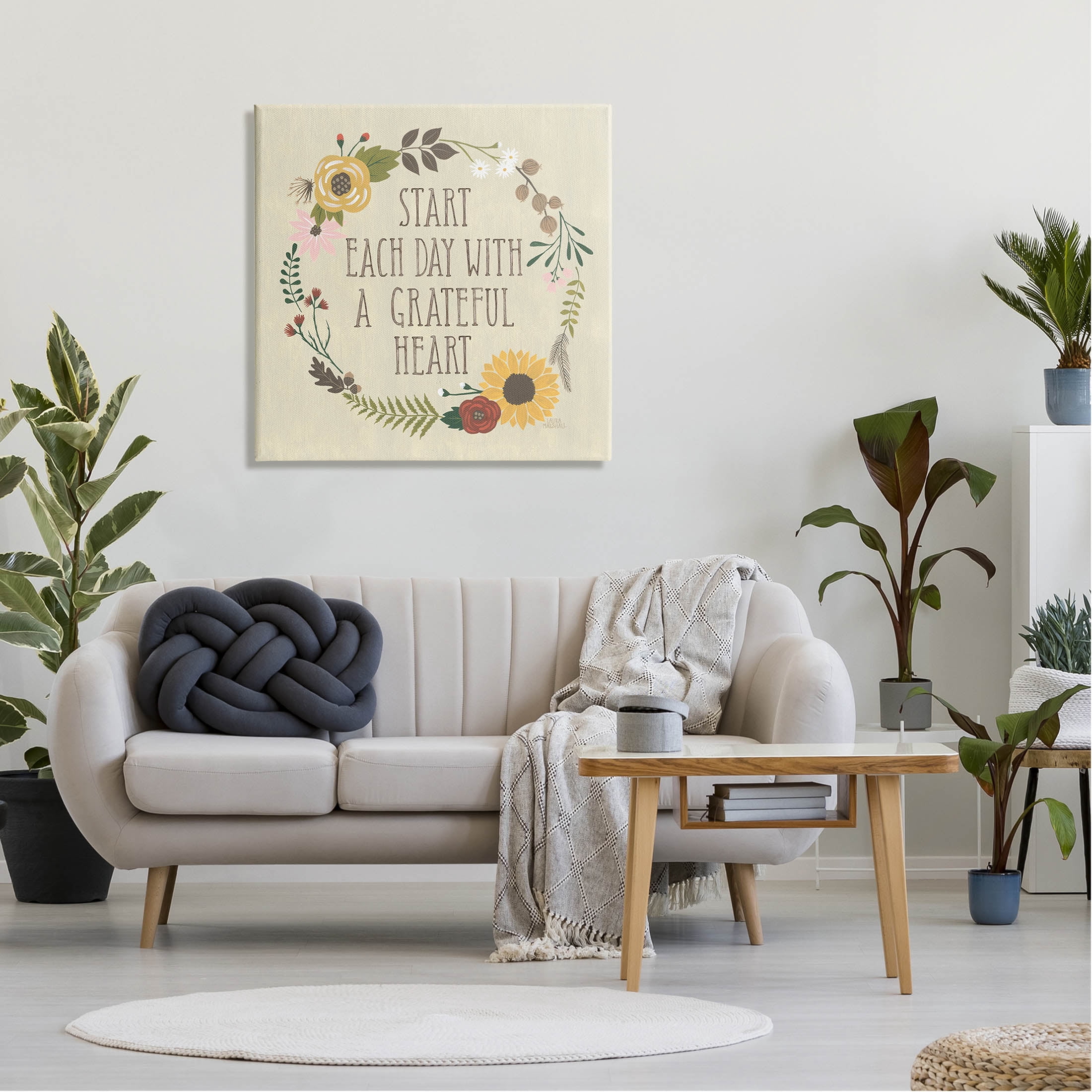 Stupell Industries With A Grateful Heart Flowers Graphic Art Gallery Wrapped Canvas Print Wall Art, Design by Laura Marshall
