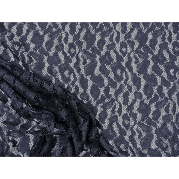 Stretch Lace Apparel Fabric Sheer Navy Abstract Silver Metallic EE402