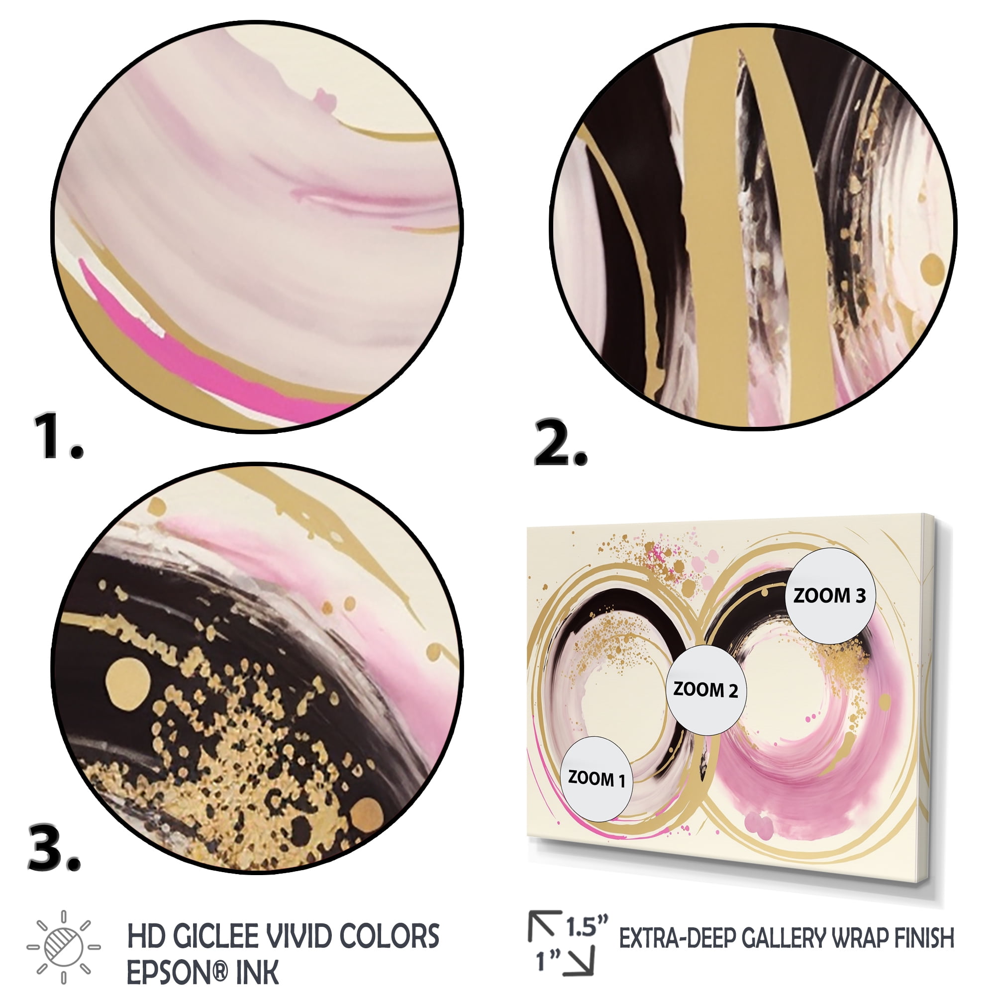 Designart Pink And Gold Curves III Canvas Wall Art