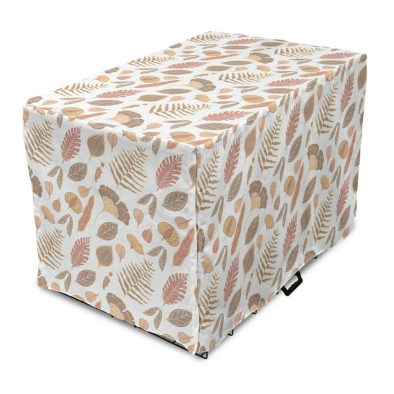 Autumn Dog Crate Cover, Seasonal Ornaments Fall Colorful Leaves Calm Tones Illustration Print, Easy to Use Pet Kennel Cover Small Dogs Puppies Kittens, 7 Sizes, Warm Taupe and Pale Peach, by Ambesonne