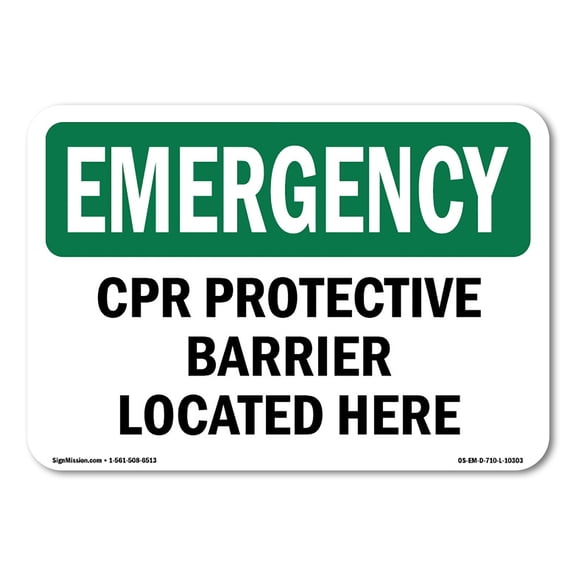 OSHA EMERGENCY Sign - CPR Protective Barrier Located Here | Decal | Protect Your Business, Work Site, Warehouse & Shop Area | Made in the USA