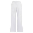 thumbnail image 6 of Jxximdong Pants for Women Casual Straight Leg Elastic Waisted Drawstring Linen Pants Comfy Solid Long Trousers With Pockets White S Trousers, 6 of 7