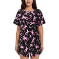 thumbnail image 1 of Xecao Breast Cancer Awareness (2) Pattern Women's Short Sleeve Pajama Set Soft Sleepwear Lounge Set with Button Front Top and Drawstring Shorts with Pockets-Large, 1 of 6
