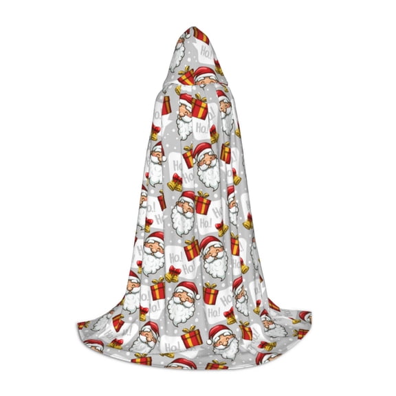Honeii Christmas Santa Claus Print Poncho Cape, Cloak Coat, Snuggly Hooded Wearable Blanket, Hooded Cape For Teenagers,Halloween Costumes-