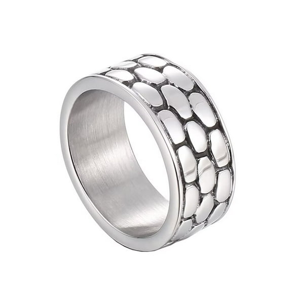 PAMTIER Men's Stainless Steel 9mm Vintage Personality Cool Simple Stone Texture Biker Finger Ring Statement Gothic Punk Comfort Fit Silver Size 6