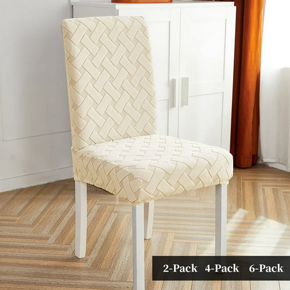 Chair Protector Cover Slipcover Pack of 4, Wehilion Super Fit Stretch Removable Washable Chair Cover for Kitchen,Hotel,Ceremony,Dining Room Wedding Banquet Decoration,Beige