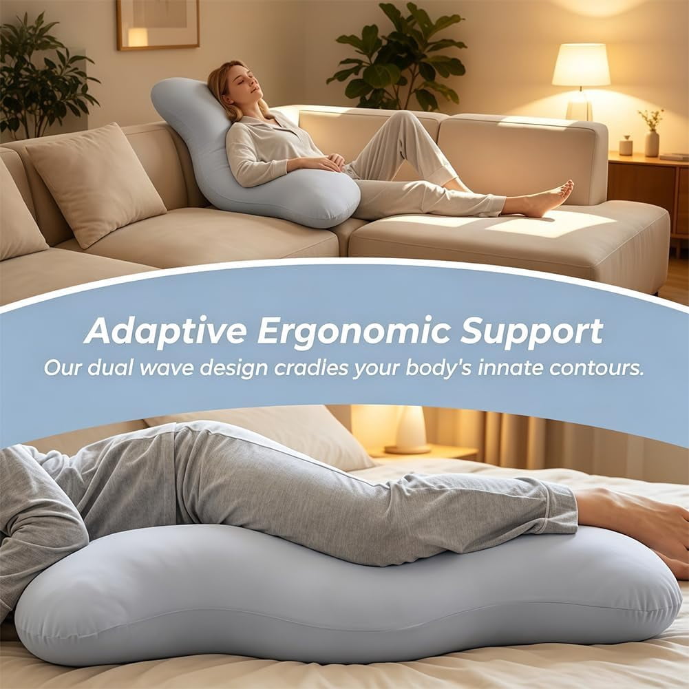 Pea Pod Body Pillow for Side Sleeper, Double Wave Curve Side Sleeper Pillow, Ergonomic, Cooling Side Sleeper Body Pillow, Full Body Support Pillow for Arms, Hips & Knees (110cm-Pink)