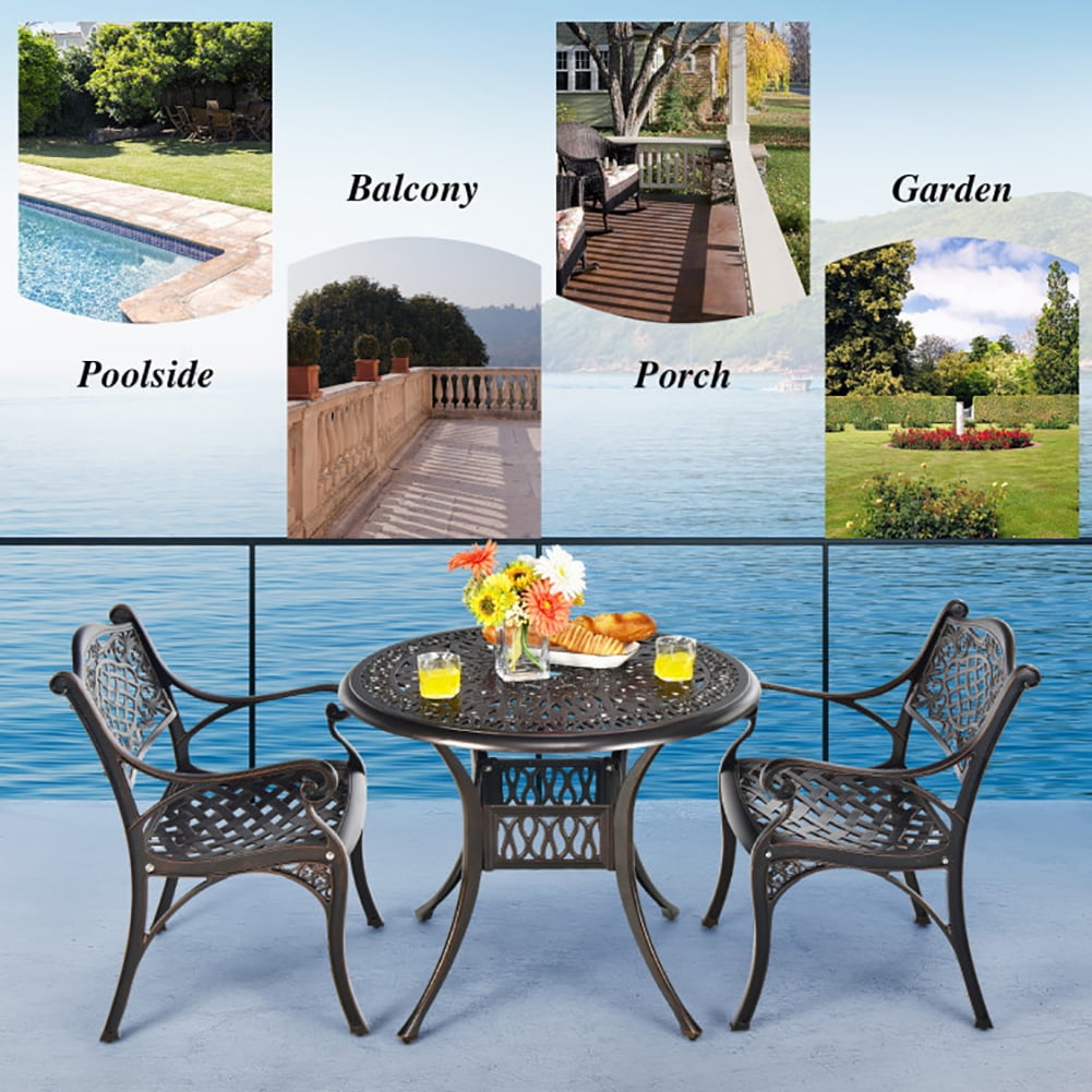 Aimee Lii 36" Patio Round Dining Bistro Table with Umbrella Hole, Outdoor Patio Furniture, Brown Aimee Lii 36" Patio Round Dining Bistro Table with Umbrella Hole, Outdoor Patio Furniture, Brown