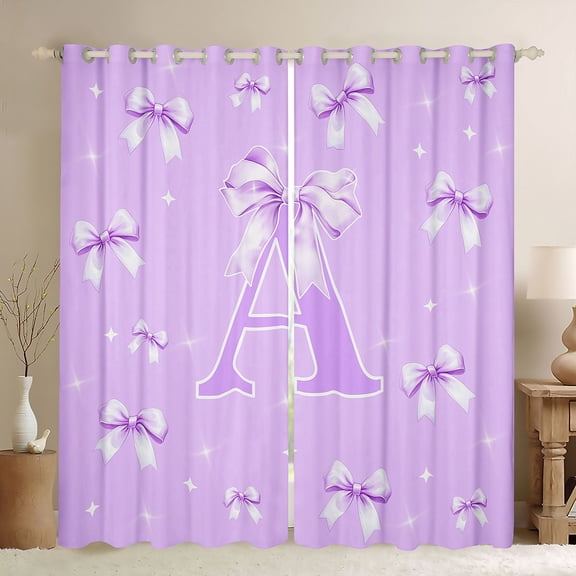 Castle Fairy Girls Female Cartoon Ribbon Bow Initial Alphabet A Black Out Curtains,Dreamy Princess Bow Knot Curtains Pack of 2 (42x63 Each),Bling Stars Print Bedroom Curtains,Breathable Home Decor