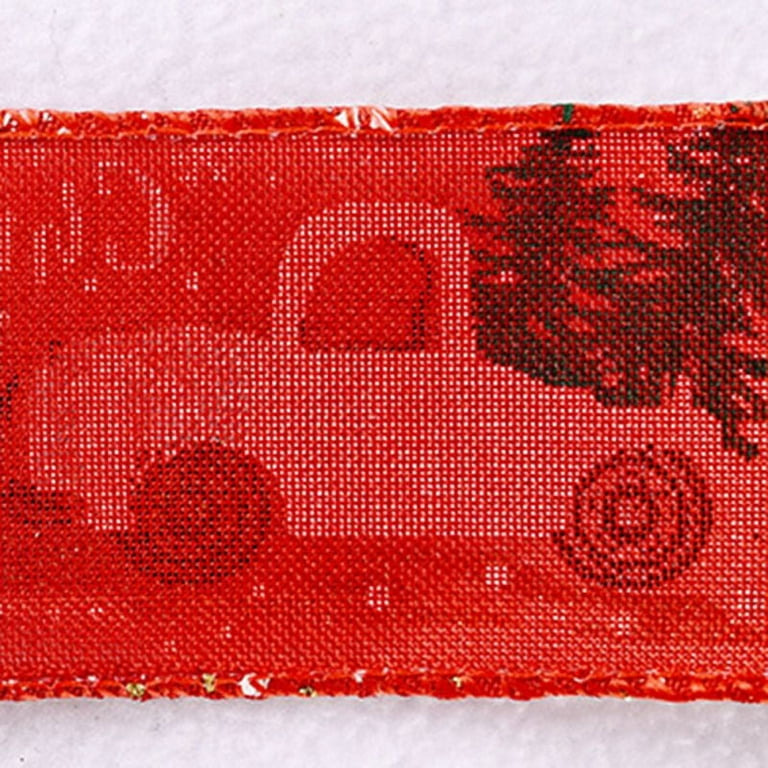 Christmas Ribbon for Tree Wreaths Crafts Gift Wrapping, Vintage Truck Merry Christmas Wired Burlap Ribbon 2 inch 5.5 Yard, Red, Size: 1.97 x 196.85