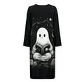 thumbnail image 5 of Xoenoiee Ghost Book Print Women Zipper Robe Long Sleeves Loungewear Dress Halloween Full Length Sleepwear Pockets Housecoat Nightgown Long Bathrobe, S, 5 of 7