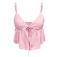 thumbnail image 5 of Peplum Camisole Tops for Women Summer Spaghetti Strap V Neck Bow Front Cropped Flowy Y2k Going out Tank Tops, 5 of 5