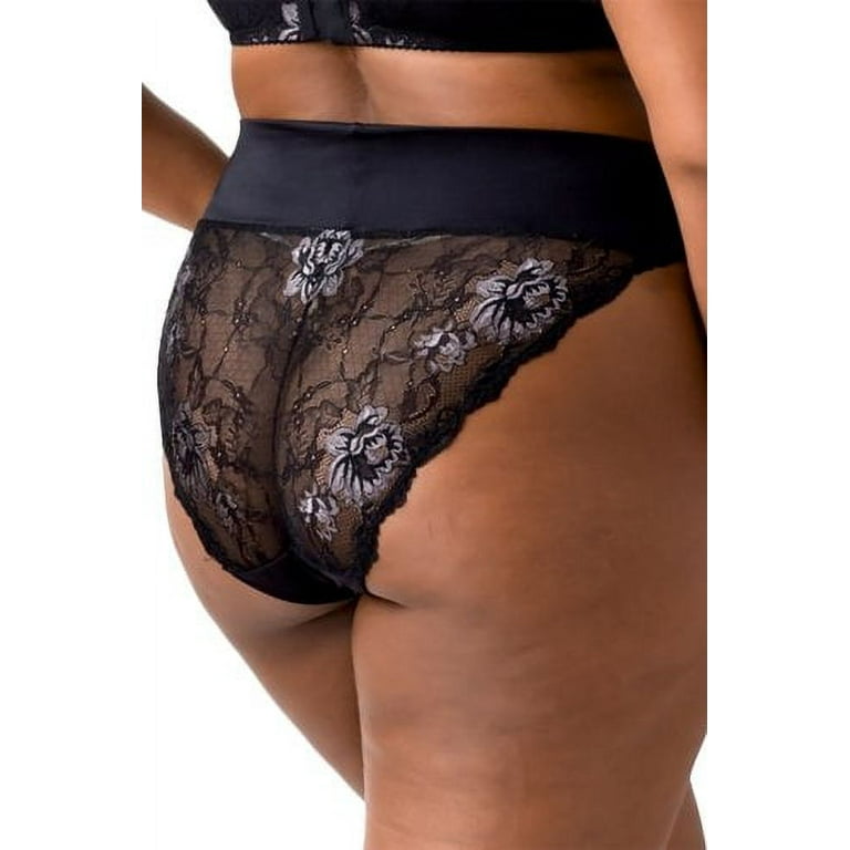 Women's Elila 3903 Microfiber & Lace Tanga Panty (Black 4X)
