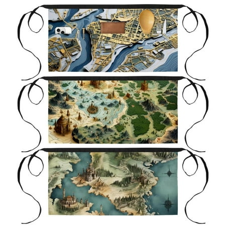 

Map Section Apron with 3 Pockets Printed Design for Gardening Half and Work Use