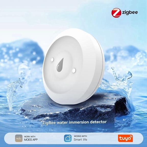 Tuya ZigBee Smart Water Sensor Water Leak Detector Alarm APP Remote Control Water Leak Sensor Water Tank Full Alarm,1 * Smart Water Sensor,White