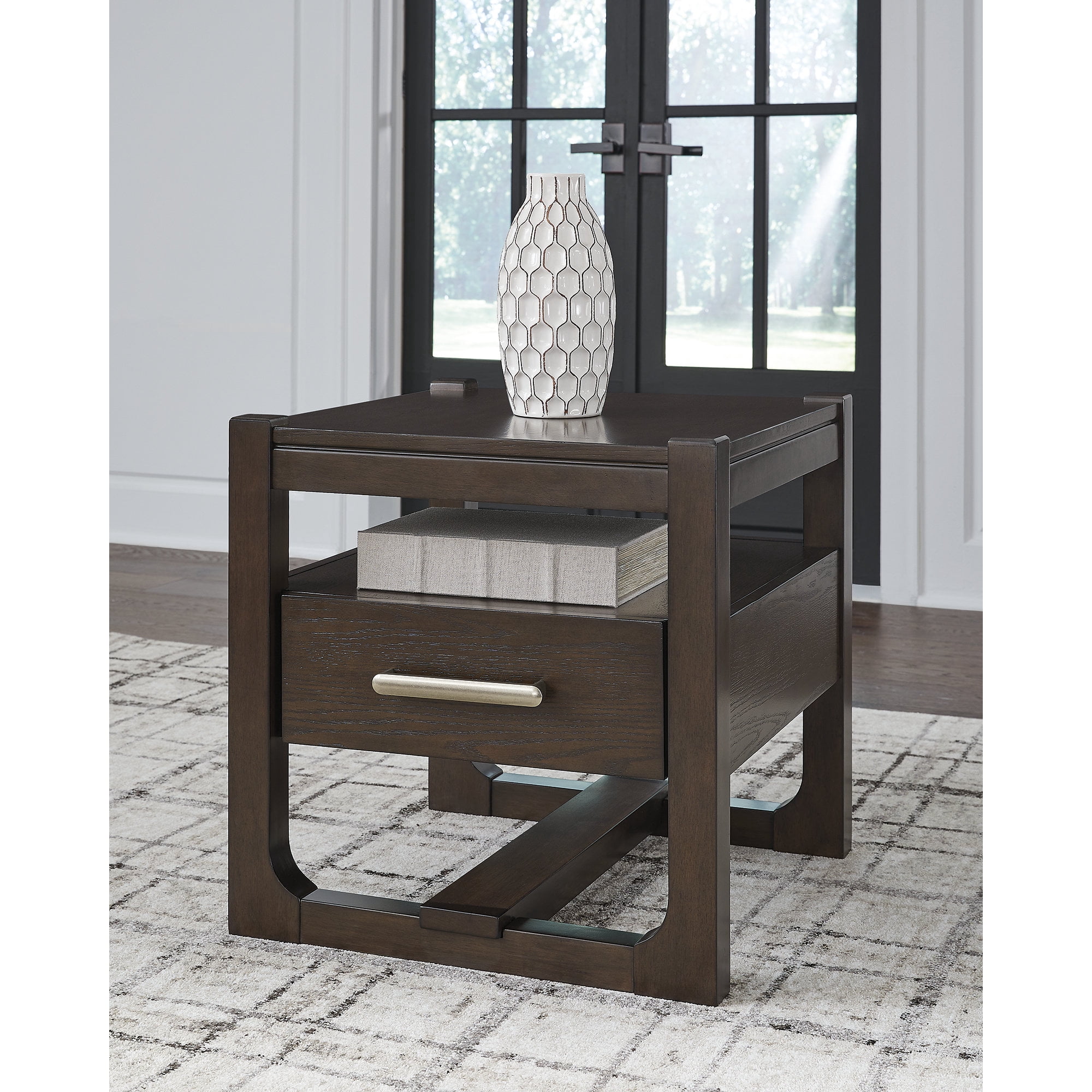 Signature Design by Ashley Breckington Contemporary End Table with Storage Drawers, Dark Brown