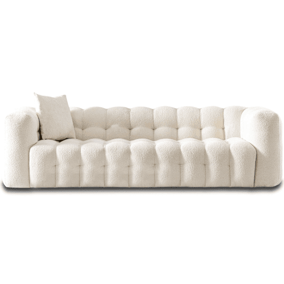 Eden Modern Tufted Chesterfield Boucle Fabric Sofa In Cream, Luxurious And Comfortable Living Room Furniture 33"H X 86.6"W X 37.4"D For Living Room