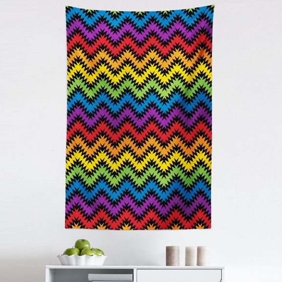 Chevron Tapestry, Jagged and Spiked Zigzag Pattern with Vibrant Rainbow Colors Abstract Art Theme, Fabric Wall Hanging Decor for Bedroom Living Room Dorm, 5 Sizes, Multicolor, by Ambesonne
