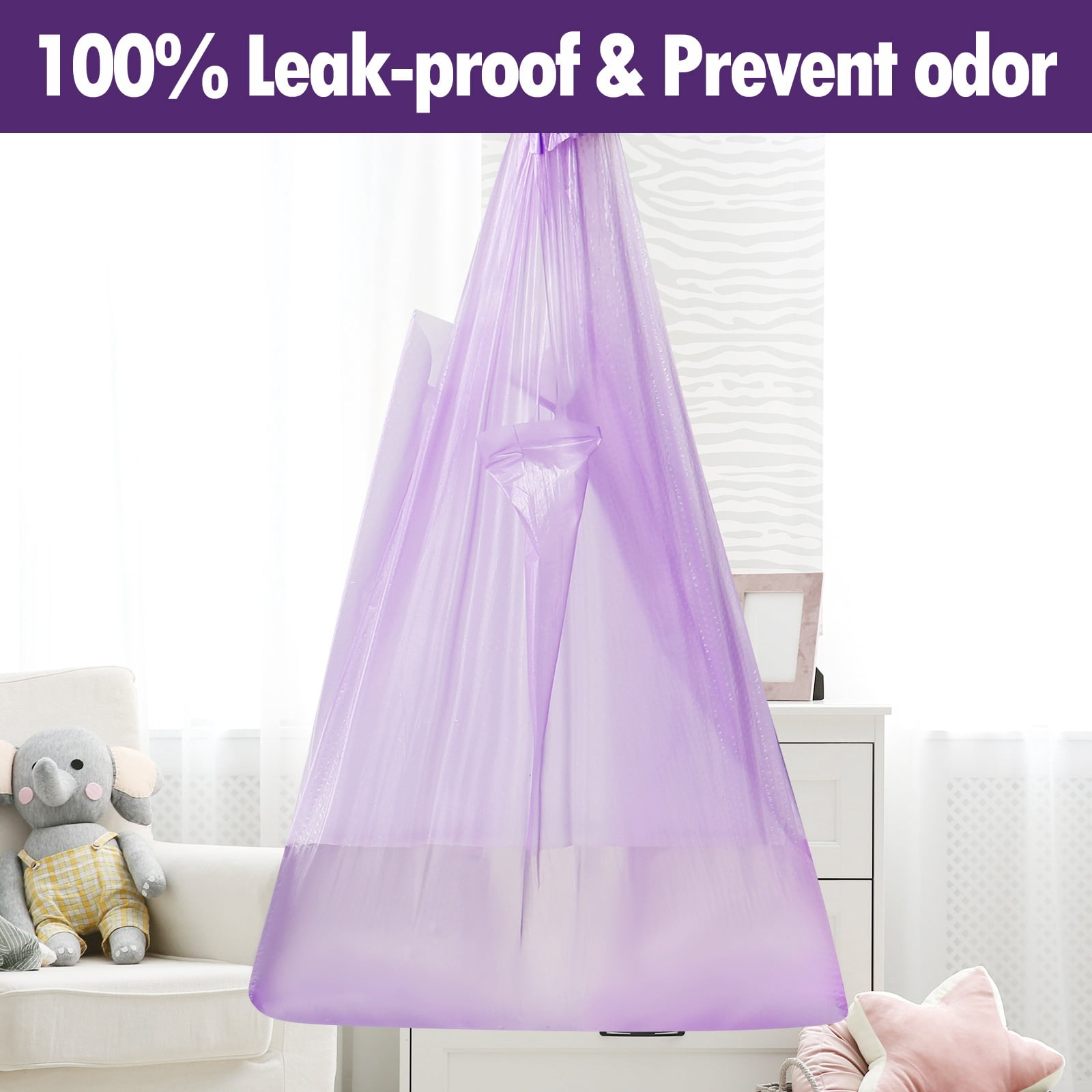 Lavender Scented Multi Purpose Waste Bags With Handle And Easy Tie Closure Durable Disposable Liners For Household Bathroom And Indoor Waste Storage 200 Count