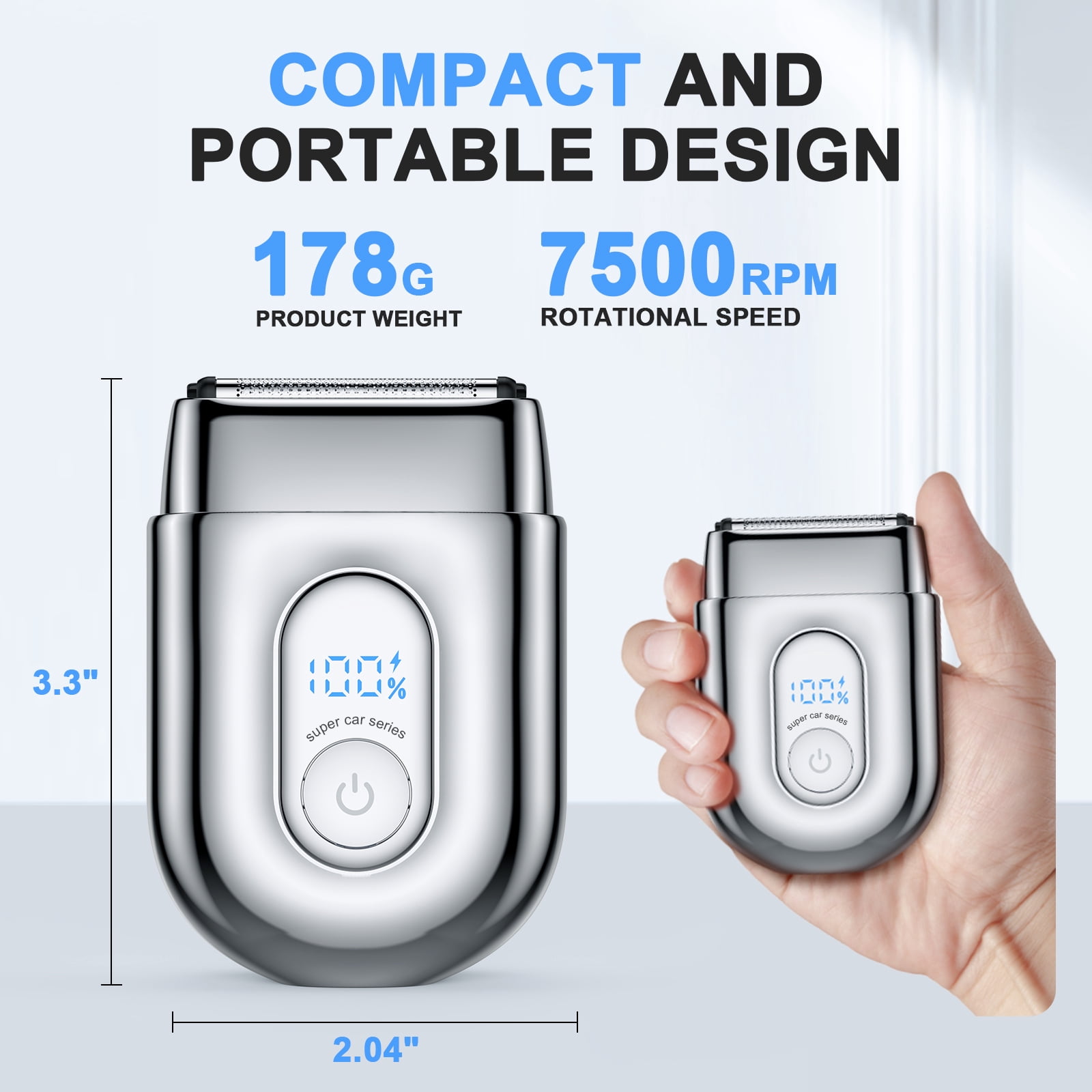 HOOICB Electric Razor for Men, Mini Electric Foil Shavers with LED Display, IPX7 Waterproof Wet Dry Beard Trimmer Grooming Kit for Travel