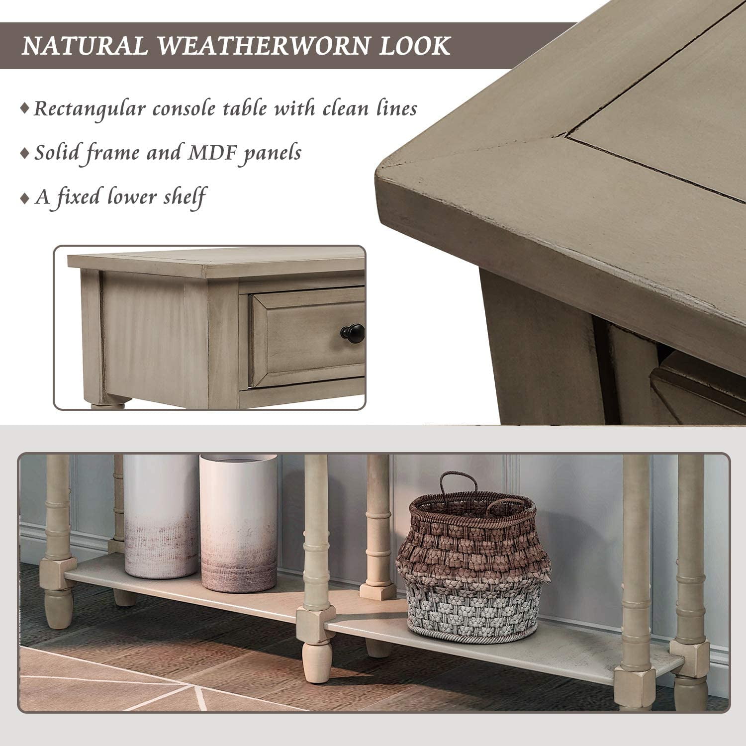 Harper & Bright Designs Retro Console Table Sofa Table for Entryway with Drawers and Shelf Living Room Table