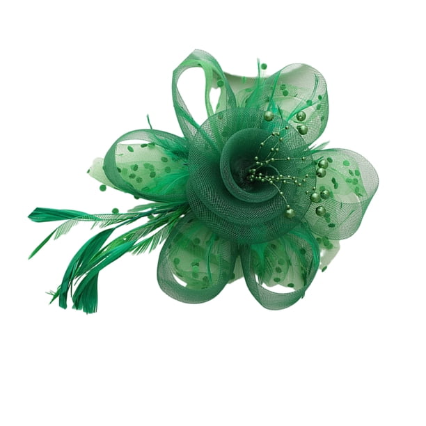Minnieouse Hermoso detalle flor pluma diadema tocado mujeres flor malla plumas clip único Accesorio para el cabello verde