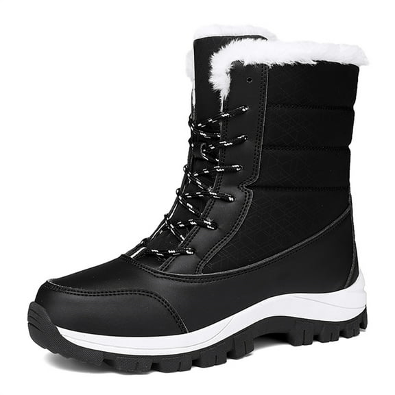 LASUDRAA Womens Snow Boots Winter Fur Lined Waterproof Walking Boots Lightweight Outdoor Boots Ladies Warm Shoes Anti-Slip Mid-Calf Boots