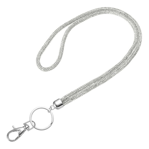Bling Crystal Lanyard, 80cm(31.5") Phone Crossbody Strap with Metal Clasp & Keyring for Women ID Card, Keys Strap, White