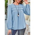 thumbnail image 3 of Corabera Womens Tops Dressy Casual Hook Flower Puffed Crew Neck Boho Tops for Women Long Sleeve Fall Shirts Fashion 2025 Blue XXL, 3 of 7