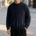 thumbnail image 2 of DHFJKG Mens Fluffly Shaggy Sweater Solid Color Long Sleeve Crewneck Loose Fit Pullover Warm Insulated Winter Cozy Jumper Tops, 2 of 5