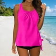 thumbnail image 4 of qelini Womens Tankini Set Adjustable Straps Crew Neck Two Piece Swimsuit Solid Color Swimwear Summer Vocation, 4 of 8
