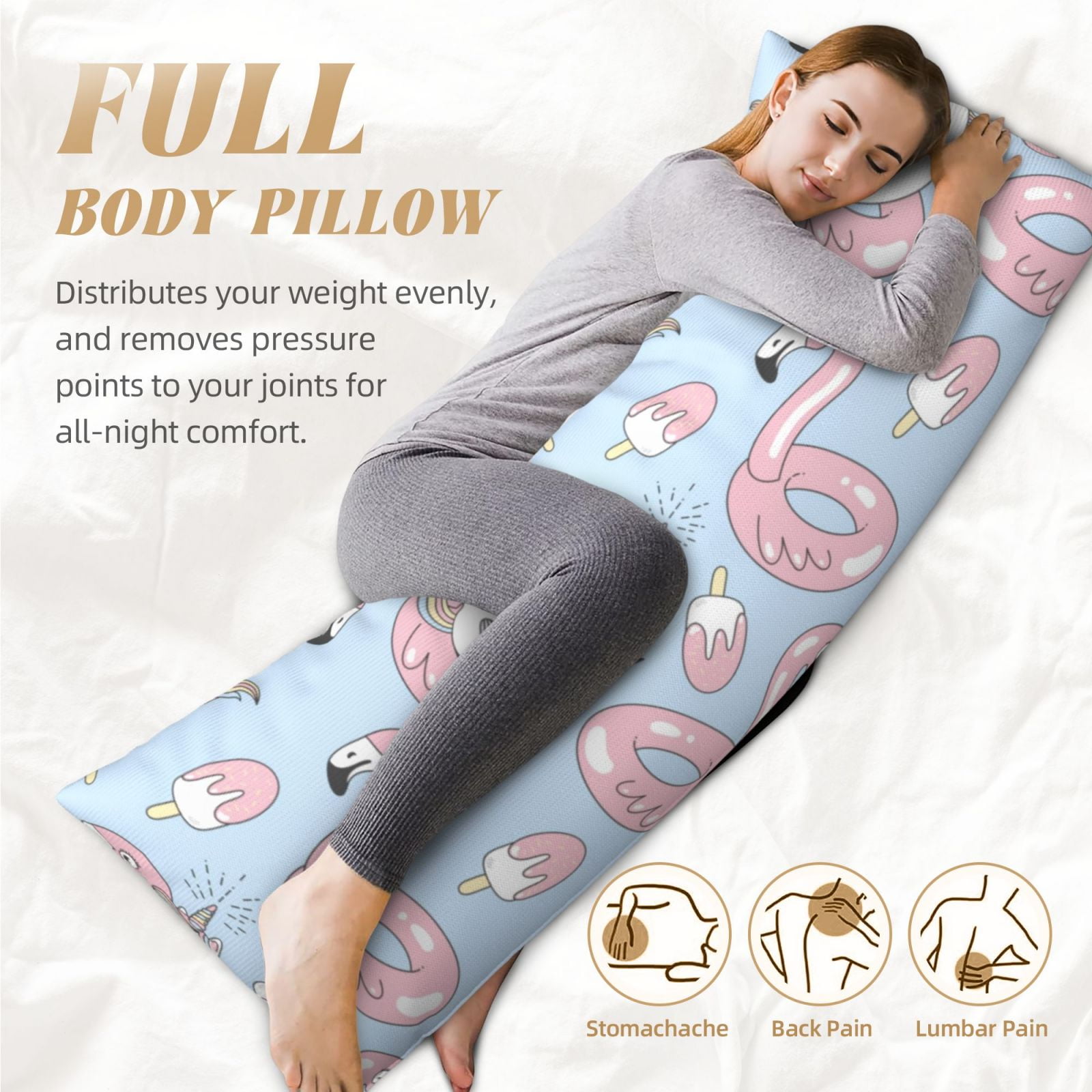 Naloa Summer Cute Unicorns Super Soft 20x60 Body Pillow Case,Long Side Hidden Zipper（PILLOWS ARE NOT INCLUDED）