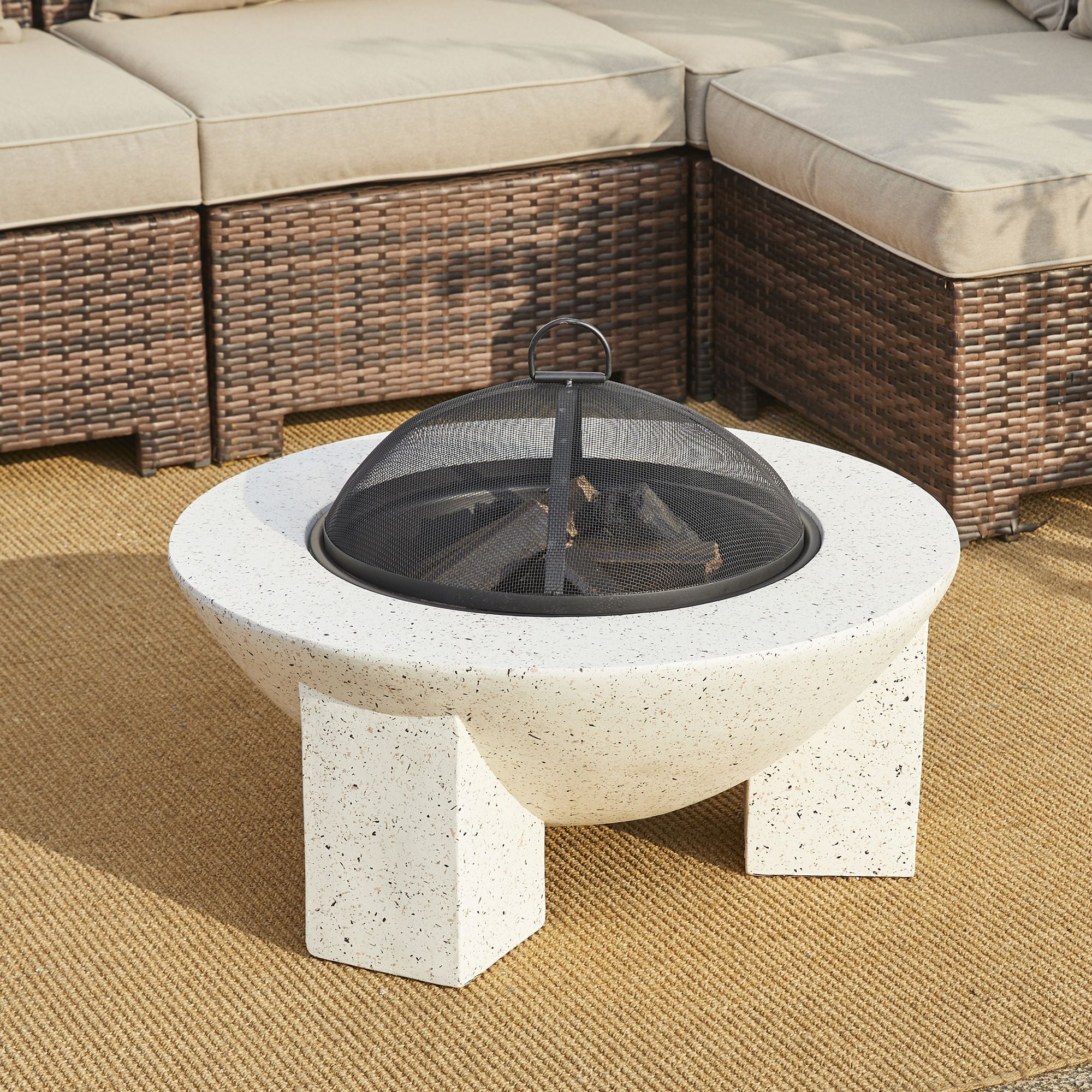 Glitzhome 27.5"D Outdoor Patio Modern Faux Terrazzo MGO Wood Burning