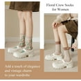 thumbnail image 4 of 5 Pairs Vintage Floral Crew Socks for Women, Soft Cotton Embroidered, Cottagecore Ruffle Socks for Casual & Dress Wear, 4 of 7