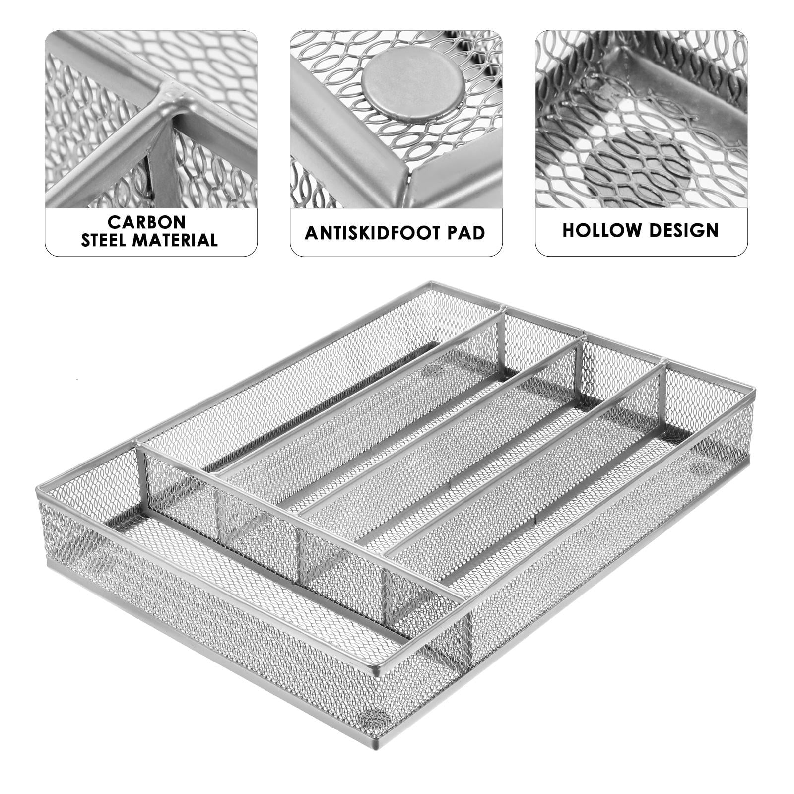 HEALEEP 1pc Silverware Tray For Drawer Storage Organizer Kitchen And Office For Cutlery Pens Cosmetics And More Silver