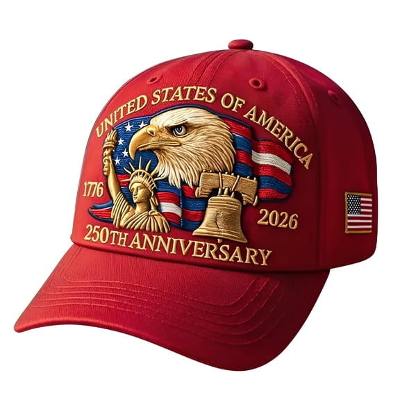 TELOLY 2026 New 250-Year Embroidered Anniversary Cap, Adjustable Vintage Washed Patriotic Baseball Hat, Commemorative Tribute Cap for Parade, Celebration, Outdoor, Casual Red