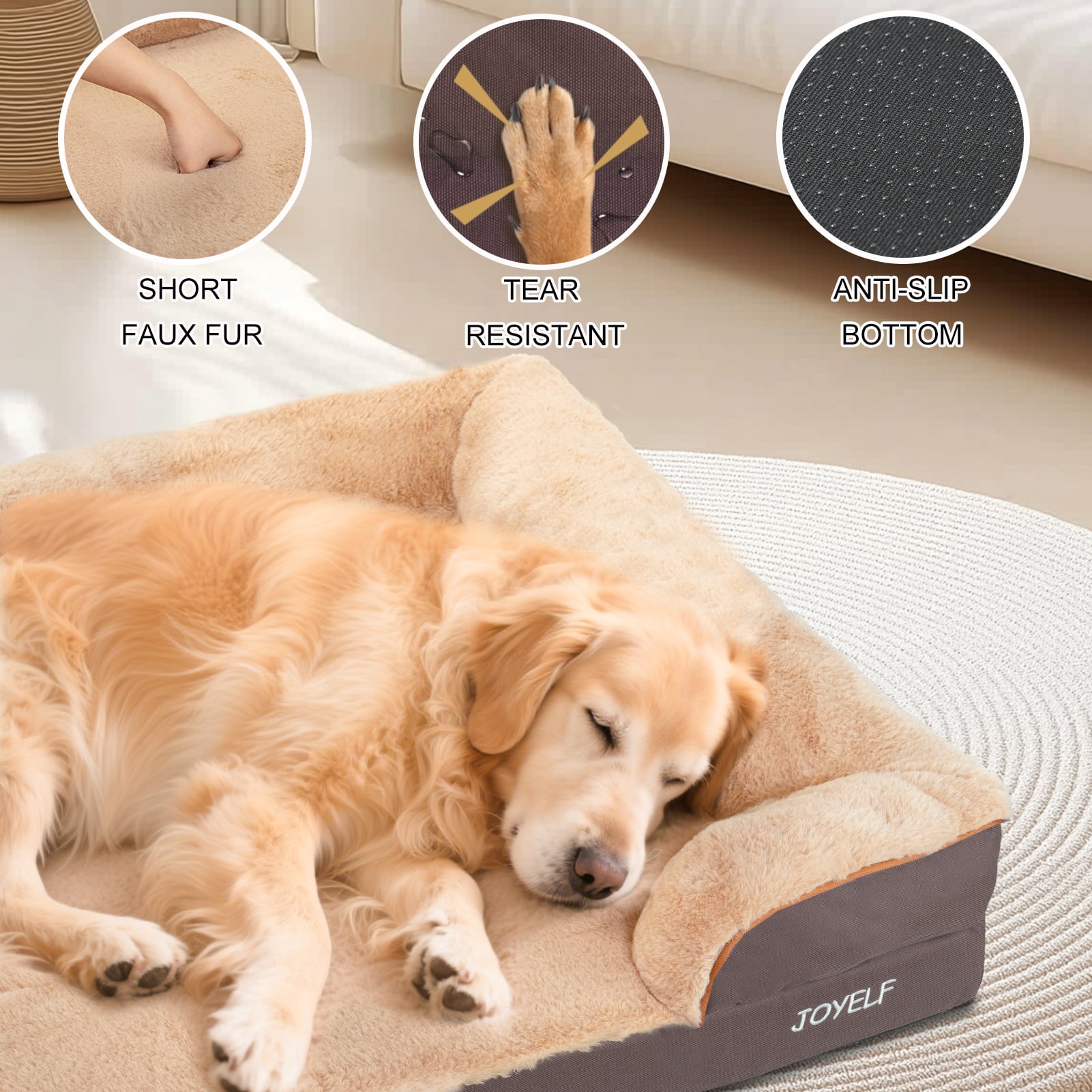 JOYELF Orthopedic Dog Bed for Medium to Large Dogs, Foam Sofa Couch Bed, Bolster Waterproof Pet Bed with Washable Cover and Nonskid Bottom, Durable Dog Bed Couch or Comfortable Sleep