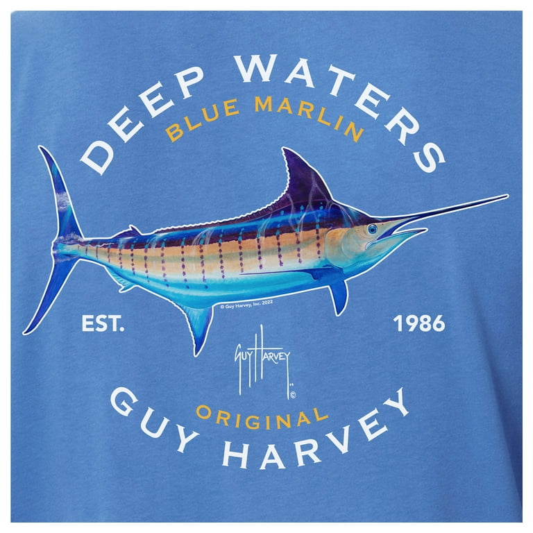 Guy Harvey Men’s Offshore Fish Collection Long Sleeve T-Shirt - Azure Blue  2X Large