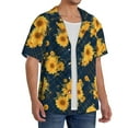 thumbnail image 2 of Balery Blue Striped Sunflower A Men's Casual Button Down Shirt Short Sleeve Textured Summer Cuban Beach Shirts-Large, 2 of 7
