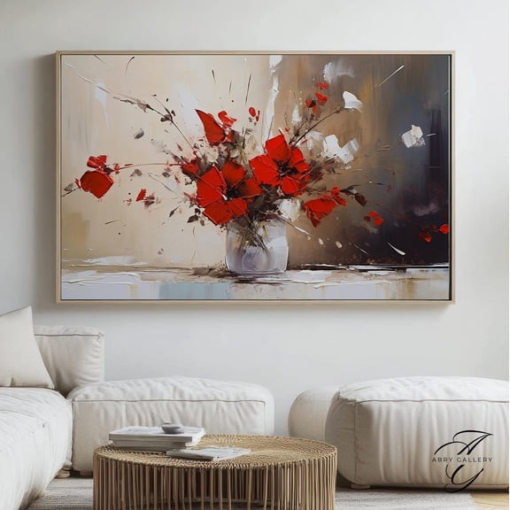 Red Poppies Floral Poster: Abstract Botanical, Unframed Poster Size 8x12