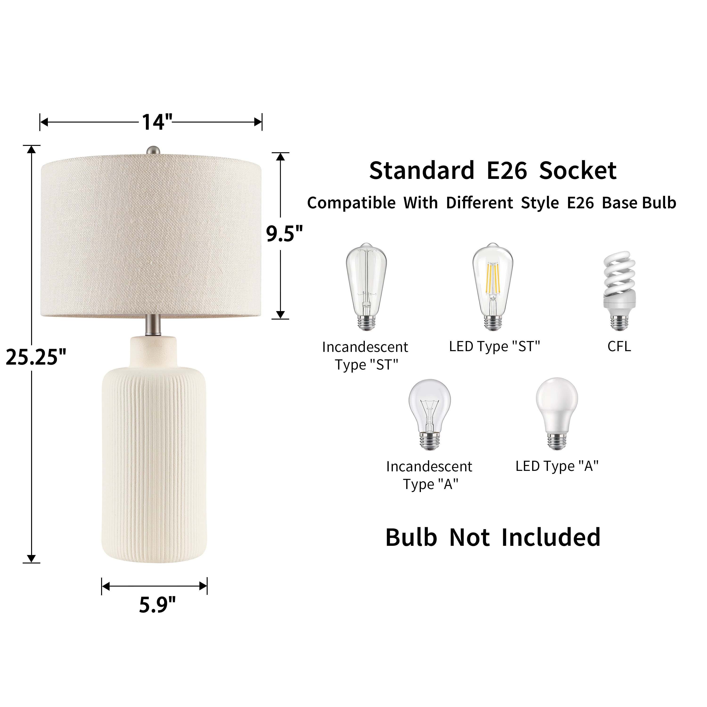 Kyrid 25.25'' Cream Ceramic Table Lamp for Living Room with Beige Linen Shade