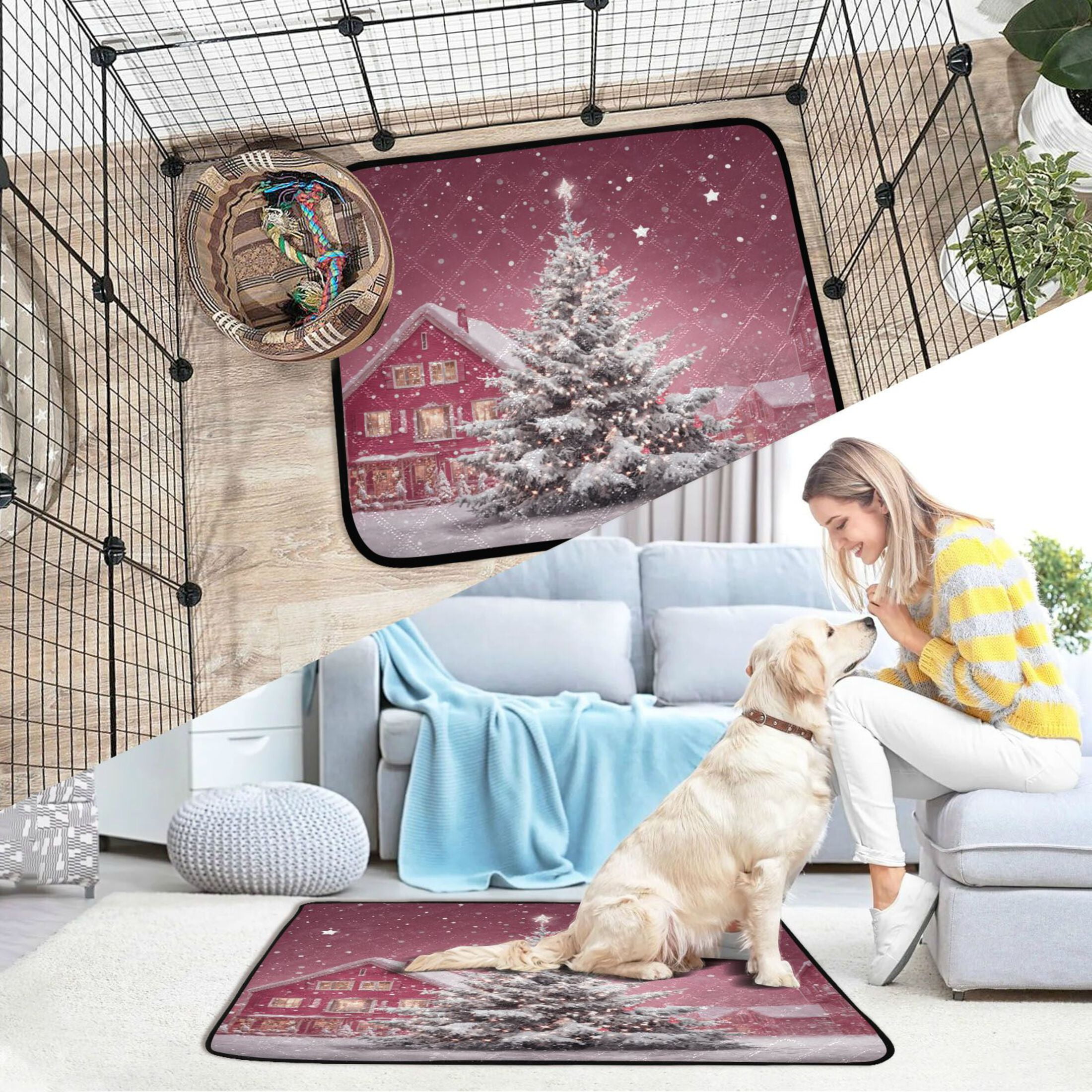 Qxltty Christmas Shining Tree Cat litter Pads Pet Set of 2 Diaper Mats Center Anti-leakage Layer Absorbent Soft and Comfortable
