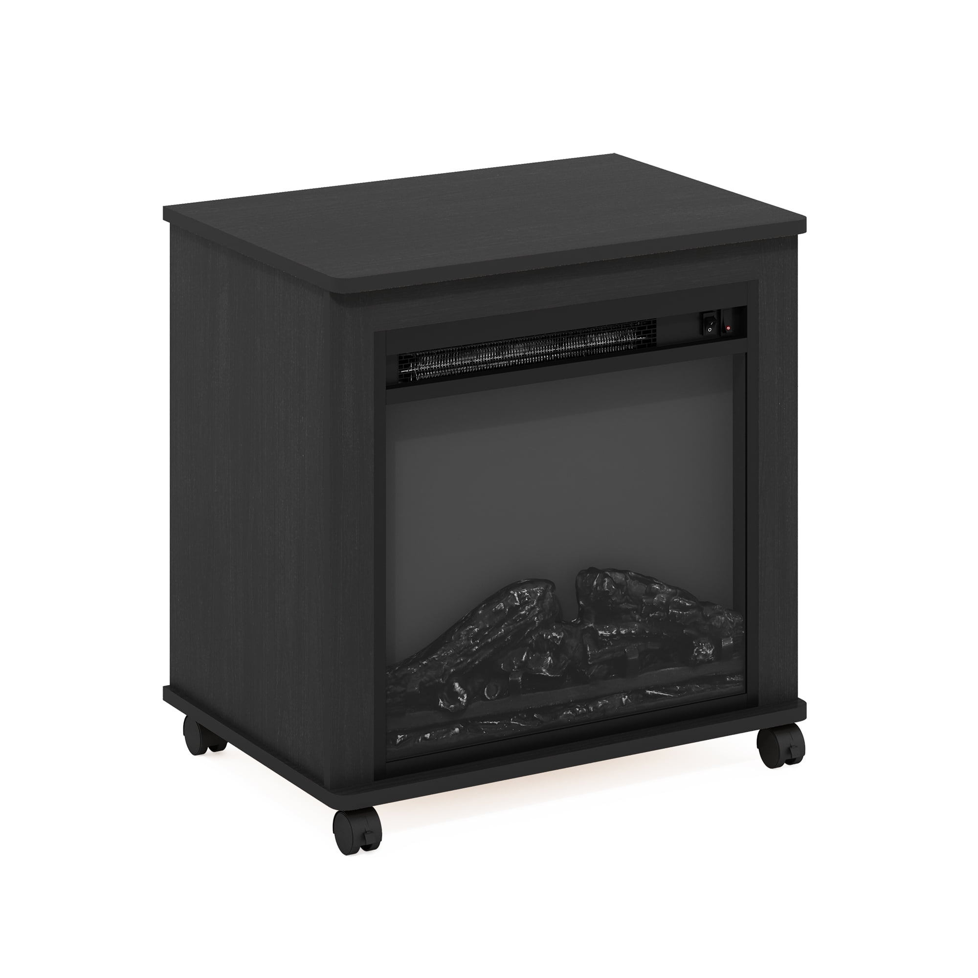 Furinno Jensen Electric Fireplace End Table with Wheels, Americano