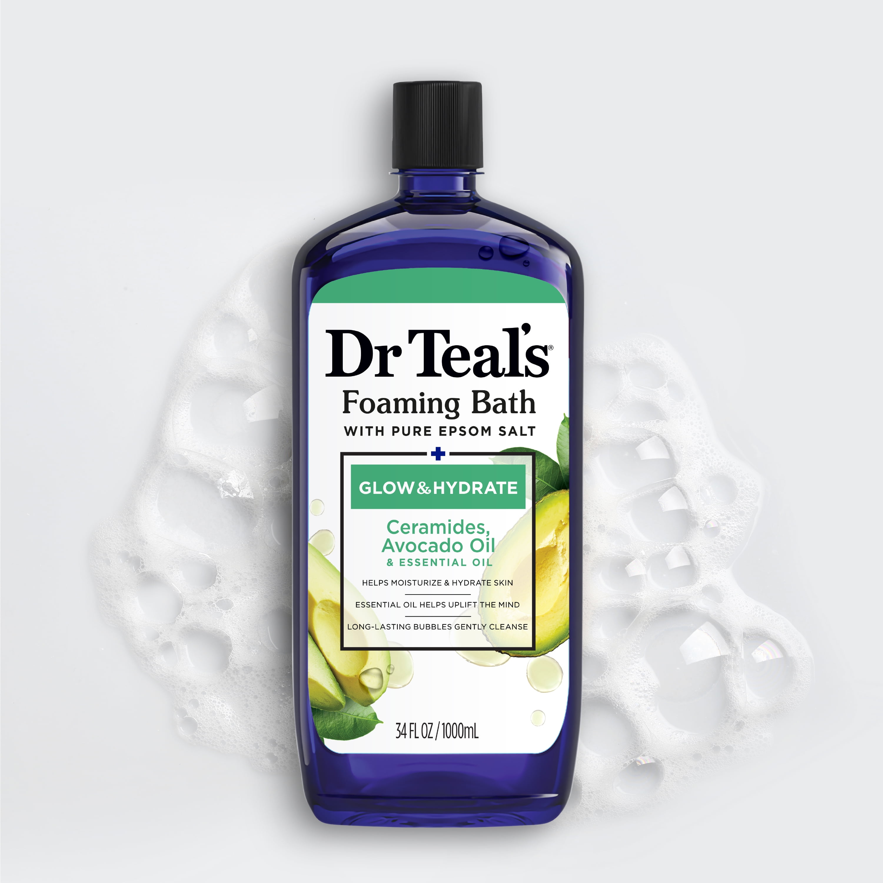 Dr Teal's Glow & Hydrate Foaming Bath with Avocado Oil, Ceramides, & Essential Oil Blend, 34 fl oz